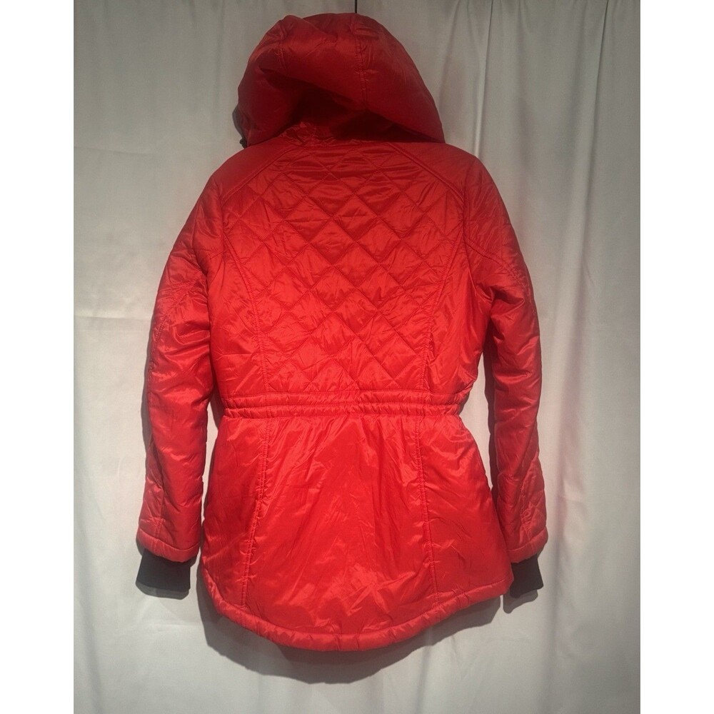 Michael Kors Red Quilted Fitted Hooded Puffer Jacket Coat Womens M Cozy Casual - Picture 6 of 7